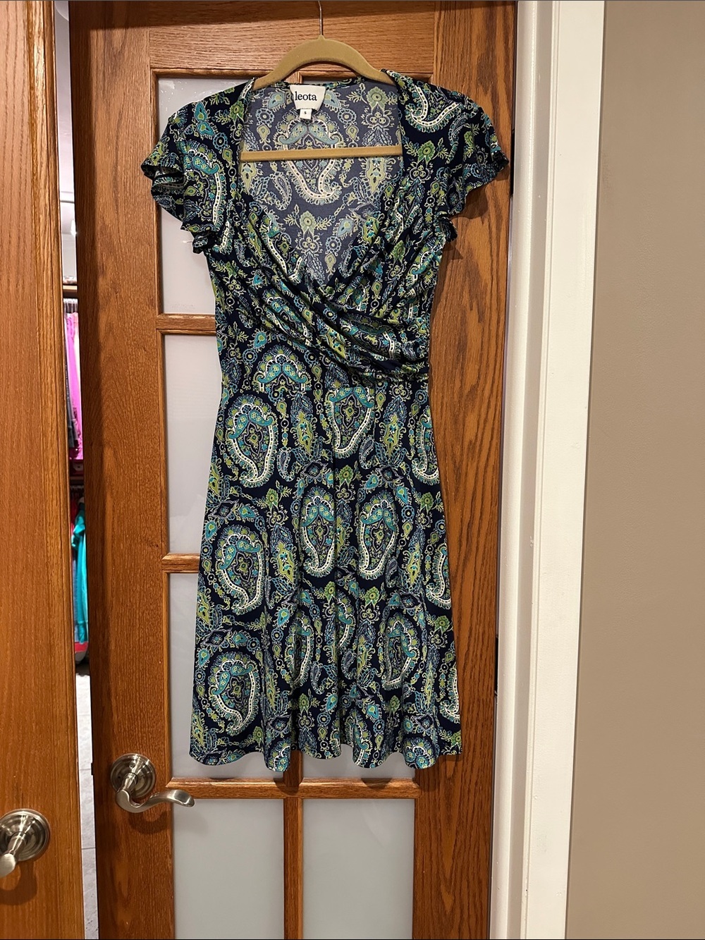 Leota Navy, Teal & Lime Paisley Wrap Midi Dress​
